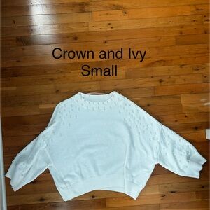 crown & ivy White Beaded Crewneck Sweater